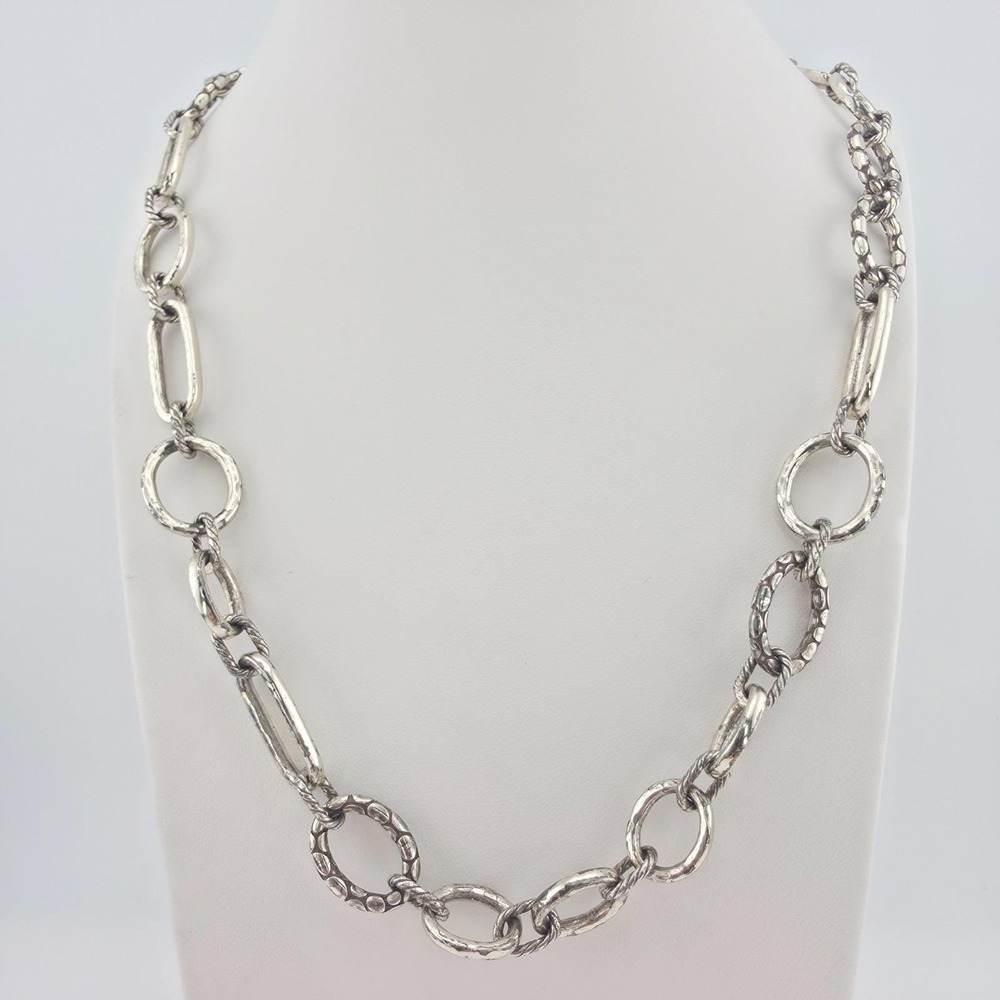 BRIGHTON 'Pebble' Long / Layer Necklace Hammered Oversized Link Silver Plate 38" - Picture 3 of 10